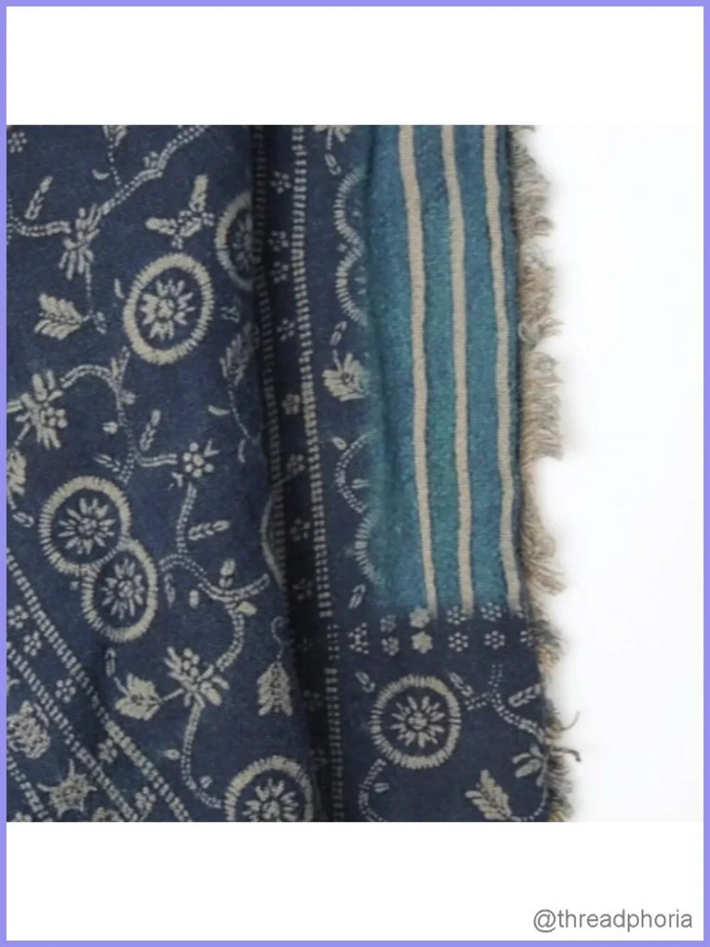 Vintage Cotton Triangle Scarf Floral Print Raw Fringe Edge Cottagecore Hair